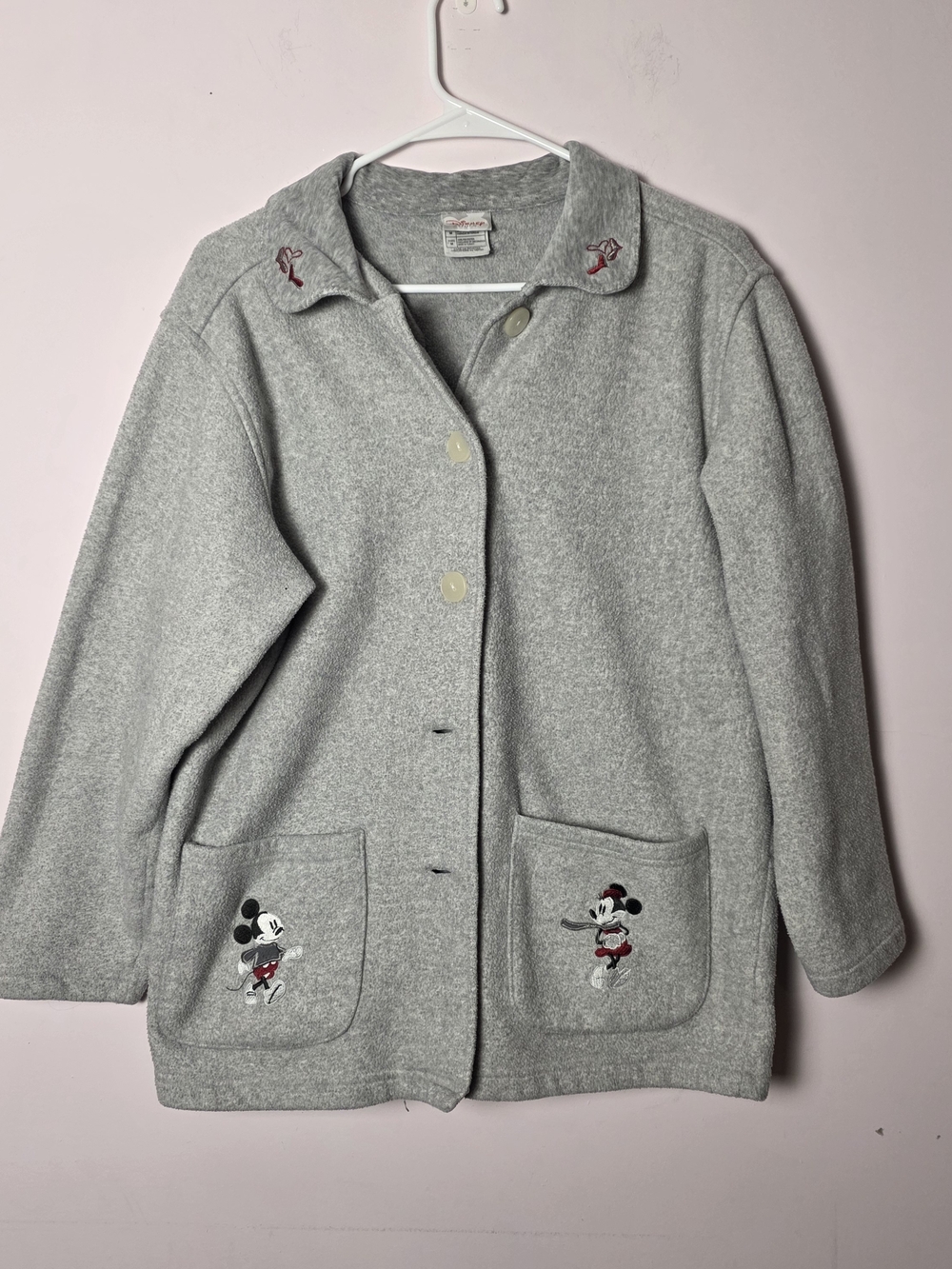 Vintage Disney Store Mickey Minnie Fleece Jacket Womens M Gray Embroidered